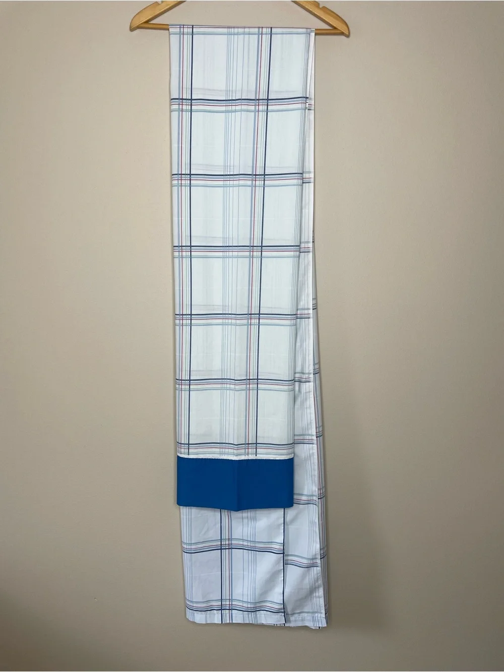 Vintage 80s Percale Blue and White Plaid Twin XL 2 Flat Sheet Set